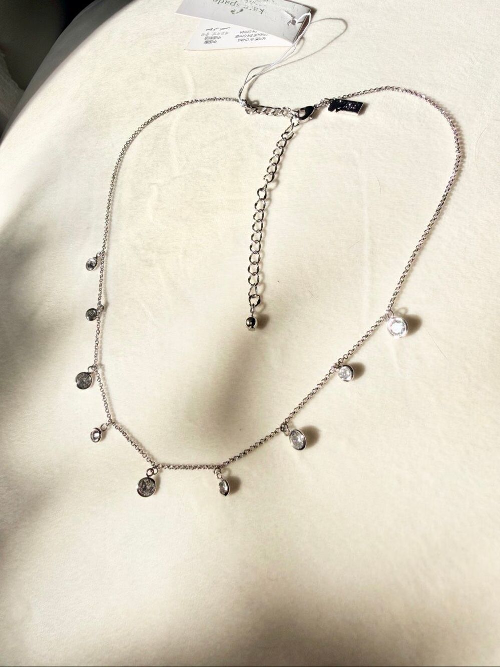 Kate Spade New York Silver Crystal Bezel Charm Necklace NWT